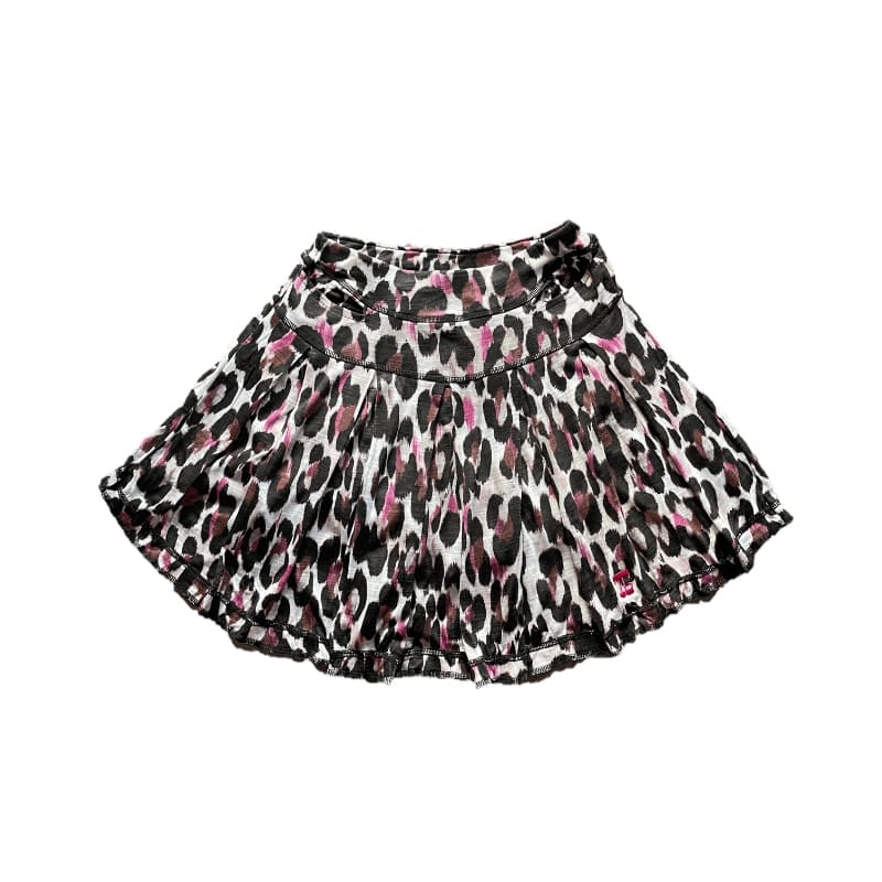 Skirt pink and black leopard motif and off white with 2 stright cut front pocket and all around swing pleats - Image 2