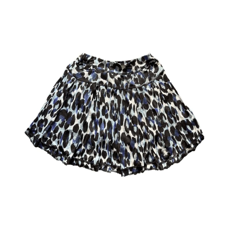 Skirt blue and black leopard motif and off white with 2 stright cut front pocket and all around swing pleats - Image 2