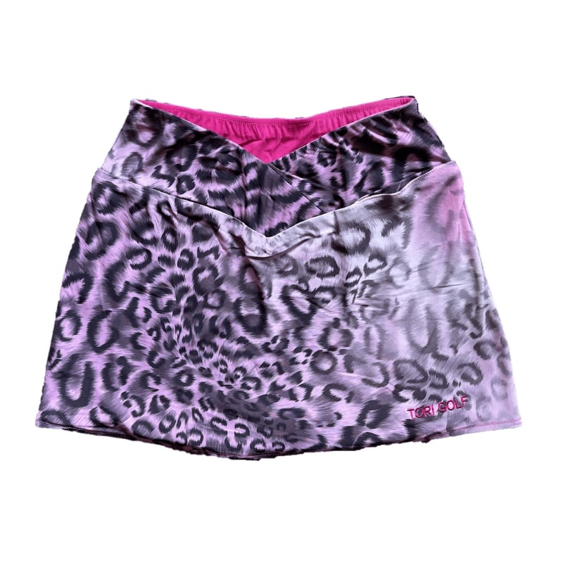 Skirt pink and white gradation with black leopard motif piled up waist style - Image 3