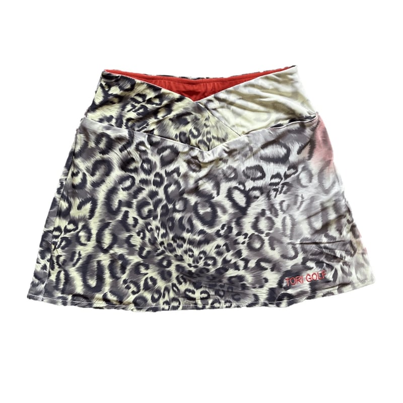 Skirt yellow and white gradation with black leopard motif piled up waist style - Image 2