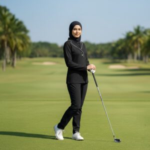 Ladies top black long sleeve shawl neck 2 buttons with white piping